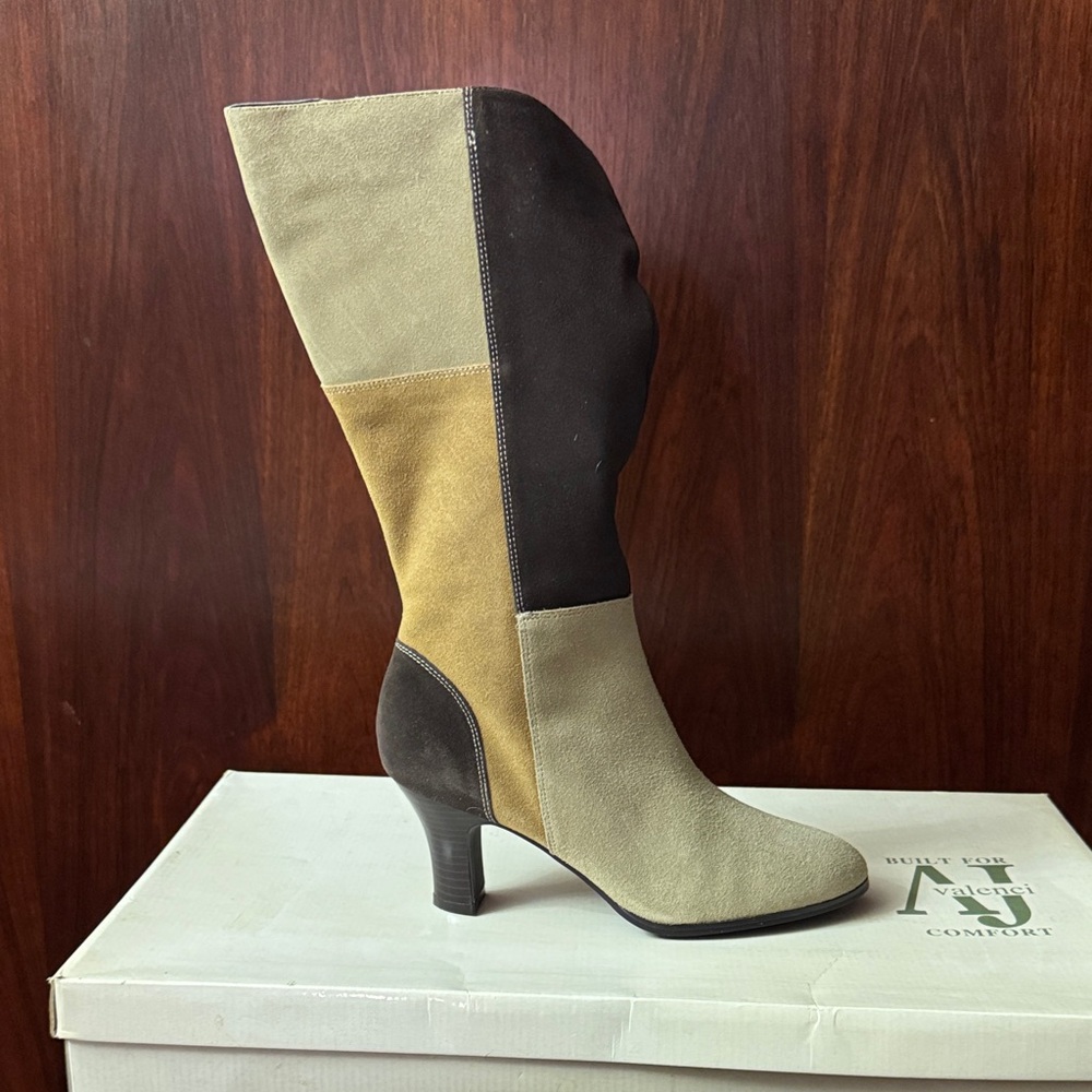 Aj Valenci Beige and Black Heeled Boots